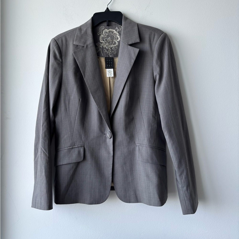 Vintage Due Per Due Blazer Gray Stripe Wool Womens 10 Academia Office Preppy 90s